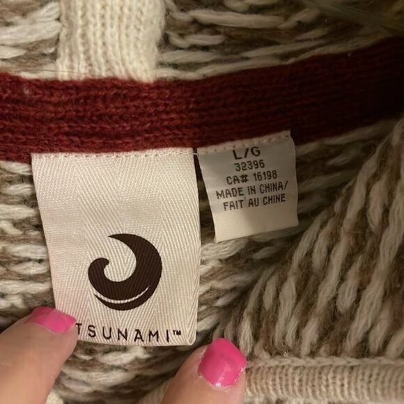 80% Lambswool  Hooded Cardigan Jacket Women's L, w/ Belt &‎ Zip Closure - Picture 3 of 16